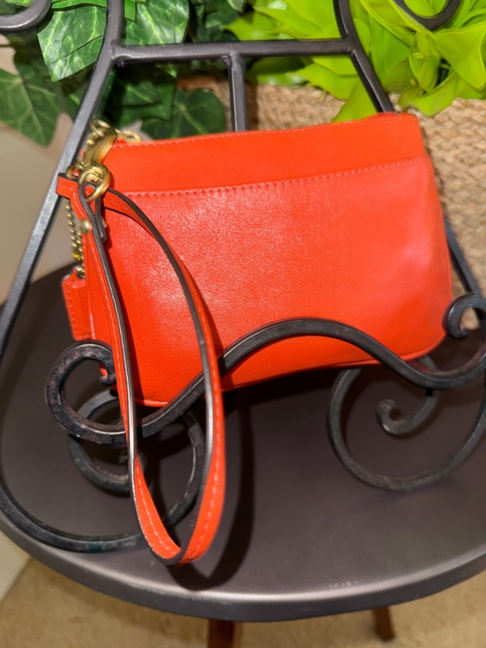 Coach Women's Orange Leather Wristlet Clutch - Picture 2 of 6